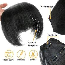 Yaki Clip In Bangs Short Kinky Straight Bangs Hair Extensions Clip On Bangs With Temple Thick Bangs Fringe Hairpieces (1B,Single Bangs) - Black - View 3