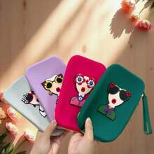 Beautiful Girl Print Silicone Cosmetic Bag, Makeup Brush Clutch Bag, Portable Waterproof Card/Passport Holder, New Style Tote Coin Purse,For Holiday Beach, Bathroom Collection, Bedroom Collection, Large Capacity