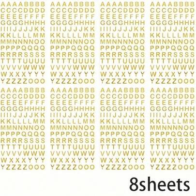 1個/4個/8個 ゴールドレターステッカー、小さな点灯レターステッカー、 自己接着レターステッカー、ゴールドレターのスクラップブック、卒業帽子、卒業工芸品の装飾、DIYアート、学校の必需品、新学期