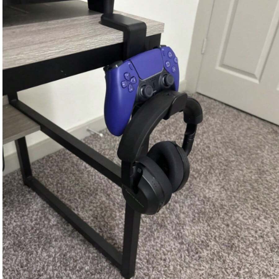 Multifunctional Hook, No Drill Required Hook, 360 Degree Rotatable Headphone Holder - Headphone Stand, Adjustable Clamp Headphone Hanger Under Desk, With Cable Clip (Max Weight 2.2lbs)