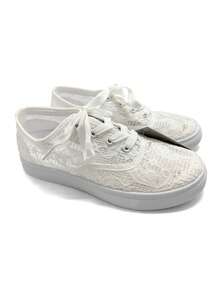 Women's Perforated Lace Casual Canvas Sneakers, Korean Preppy Lace-Up Style, Breathable, Versatile, Suitable For Summer - White - View 4