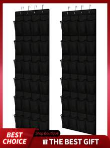 [1pc](Black) Over The Door Shoe Organizer 12/28/35 Mesh Pockets (145cm*32cm/57"*13", 180cm*48cm/71"*19", 170cm*67cm/67"*26") - 4.23/7.16/10.26oz Polyester Non-Woven Storage Bag For Sneakers,Heels,Sandals,Toys - Space Saving Hanging Closet Organizer With Reinforced Hooks,Modern Minimalist Design For Home