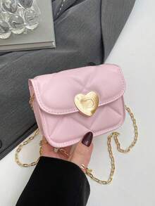 1pc Versatile Stylish Retro Crossbody Small Square Bag Mini Bag Fashion Chain Shoulder Crossbody Bag Popular New High-Quality Texture Rhinestone Chain Shoulder Crossbody Small Bag Mini Dopamine Style Solid Color Hand-Held Crossbody Small Bag - Heart Mini Bag - View 6
