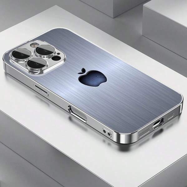 1 pieza Funda de teléfono de material de vidrio metálico con diseño de manzana, de alta calidad y elegante para