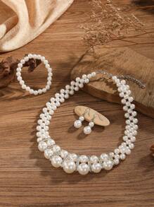 European And American Fashion Exaggerated Faux Pearl Jewelry Set