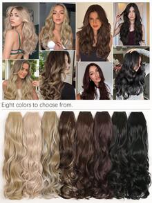 V 型卷发夹入式接发，自然造型，无痛，蓬松，女士合成假发 - 挑染棕色 - 查看 11