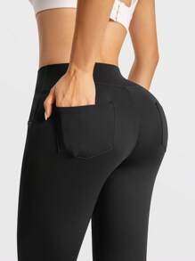 Women's Flared Leg With Pockets Yoga Pants, Slim-Fit Athletic Trousers For Everyday Wear