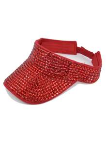 1pc Handmade Rhinestone Embellished Solid Color Sun Hat For Women