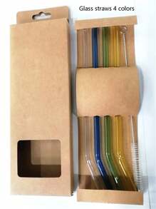 1 JUEGO Surtido de Pajitas de Vidrio Transparente, Pajitas de Vidrio Transparente Recalentables, Pajitas de Colores Creativas para Batidos, Cócteles y Bebidas - Resistentes al Calor y Saludables - Cepillo de Limpieza Incluido (Varias Combinaciones), Útiles Escolares