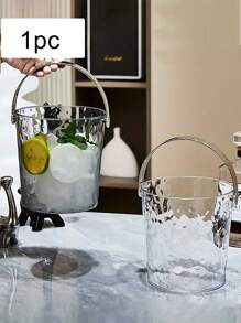 1 pieza Balde de hielo transparente con asa, balde de hielo transparente con textura de onda y asa con diseño de gato negro - plástico grueso y duradero, ideal para el hogar, exteriores, bar, fiestas y festivales - selección de color al azar