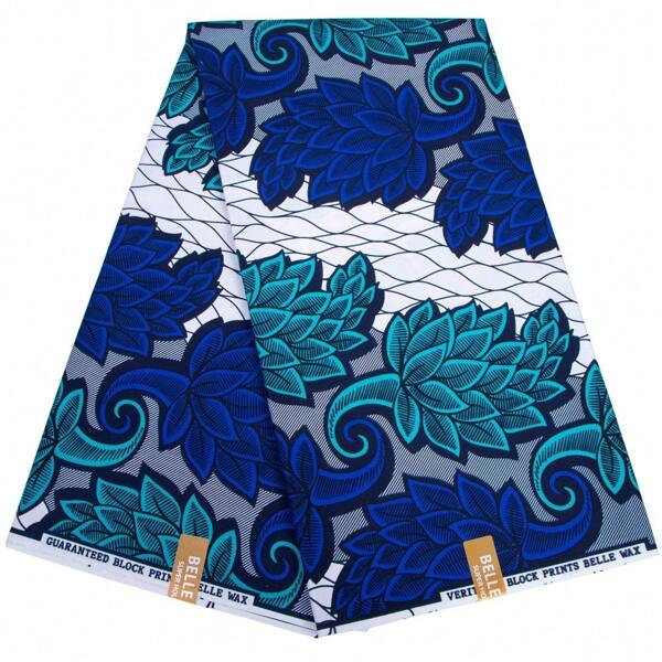 Afrikanischer Polyesterstoff mit weißem Hintergrund und blauem Muster, echter Wachs bedruckter Ankara Stoff zum Selbermachen