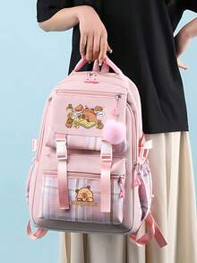 1pcsLightweight Student Backpack, Large Capacity Fashion Cartoon Print Backpack For Men And Women, Capybara Print Backpack, Casual Style Multi-Layer, Multi-Purpose, With Adjustable Shoulder Straps, Lightweight Laptop Bag, Wet Wipe Cleaning, Zipper Closure, Machine Washable - Suitable For School And Outdoor Use, Suitable For Travel - Multicolor - View 11