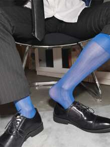 1pair Comfortable Lightweight Men's Wide Striped Dress Socks,Imitation Silky And Excellent Elasticity Design,Colorful Red/Blue/White/Black/Green Striped Business Suit Socks,Breathable Gentleman's Crew Mid Length Socks, Fall