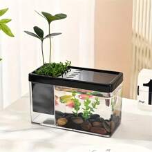 1 Stück multifunktionaler transparenter Schreibtischaquarium und Blumentopf - Doppelnutzung, geeignet für kleine Goldfische und Amphibien - Mini Kampffischbecken, Büro Schreibtisch Kleinfischbecken, Stifthalter Aufbewahrungsfischbecken - Schaffe eine andere Schreibtischlandschaft