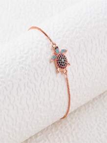 1pc European And American Personalized Sea Turtle Detail Cubic Zirconia Decor Pull Cord Bracelet