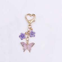 1pc Cute Flower Keychain Colorful Butterfly Key Ring Enamel Flying Animals Key Chains For Women Girls Handbag Accessorie Handmade Jewelry Car Accessories Bag Charm