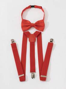 1 Set Unisex Black Simple Adjustable Bow Tie And Suspender Pants, Suitable For School, Daily Wear, Performance, Party, Back To School, Holiday Gift - Suspenders + Bow Tie - View 15