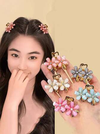 1 件水钻花朵设计发夹，优雅时尚枕形发夹，女士发夹，爪夹，发夹，发夹，发夹，发夹，接发夹