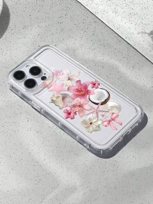 Funda para phone con diseño oceánico y estampado de coco y flores, transparente, compatible con phone S - Multicolor - Ver 4