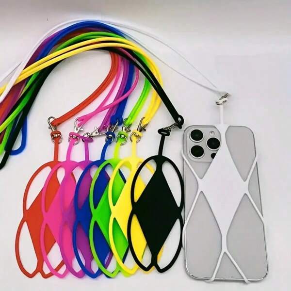 1pc Silicone Lanyard Protective Case, Phone Protective Cover, Elastic Outdoor Neck Strap ID Badge Holder, Phone Lanyard