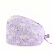 1 pieza Gorro de enfermera con estampado digital de flores, animales y corazones sobre fondo rosado, de mezcla de algodón. Adecuado para médicos, enfermeras, salones de belleza, hospitales veterinarios y profesionales de limpieza. Anti-bacterial y anti-polvo