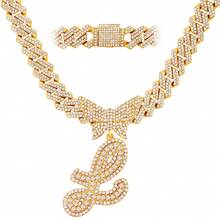 Cuban Link Chain For Women Cursive Silver Initial 14MM Diamond Prong Cuban Chain Hip Hop Iced Out Chain Necklace Butterfly Initial Letter Name Necklaces For Women - Dây chuyền chữ bướm - Xem 31