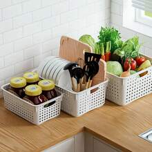 1/3-teiliges Set aus dickem und verstärktem Aufbewahrungskorb, Schreibtisch-Aufbewahrungsregal für Kleinigkeiten und Snacks, Küchen-Aufbewahrungskorb - Gelb mittel - Übersicht 3