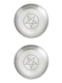 1/2pcs,5.51-Inch Silver Altar Plate With March Pentagram, Stainless Steel Metal Dish, Candle Holder, Ceremony Meditation Decor, Home Living Room Office Decor, Christmas Independence Day Graduation School Season Decor, Vintage Geometric Religious Theme