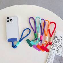 1pc Dopamine Color Block Short Wrist Strap Keychain Phone Lanyard With Silicone Anti-Lost Clip