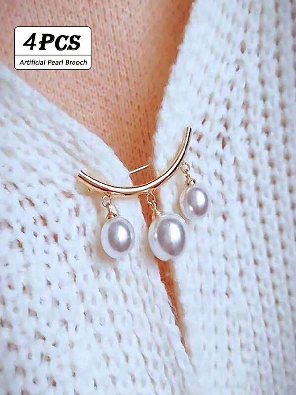 4 pièces/2 pièces/1 pièce Broche à perle fausse réglable, décoration élégante pour éviter les accidents vestimentaires, convient aux femmes