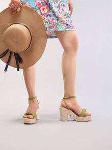 Green Rope Platform Wedge Sandals With Twisted Toe Strap, Waterproof Summer Vacation Casual High Heel Slide Slippers, Fashionable - Green - View 8