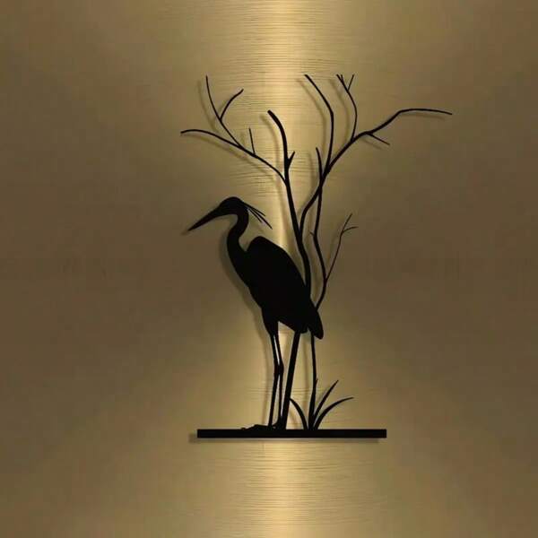 1 Pc Elegant Minimalist Iron Art Wall Decor, Modern Metal Heron Silhouette Multipurpose Hanging Sculpture, Suitable For Home, Office, Bedroom, Patio, Kitchen, Lobby, Cafe, Banquet Hall, Bar, Farmhouse, Great For Housewarming, Holidays, Birthday, Collection Room Decor Bedroom Decor Home Decor