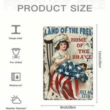 1PC Vintage Tin Sign, Land Of The Free, Home Of The Brave, Patriotic Wall Art, High-Quality Metal, 8x12 Inches / 20x30 Cm, American Quote, Durable Metal, -Friendly Material, Perfect For Home Dr, Office Wall Art - 8x12吋/20x30公分-1件 - 查看 3
