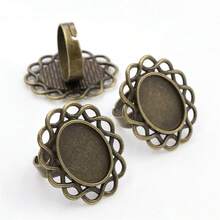 2件适合13x18mm椭圆形凸圆DIY可调戒指空白底座设置托盘手工珠宝制作戒指配件发现