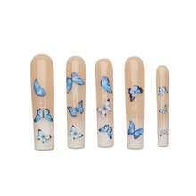 10 Piece Set - Y2K Handmade Long Water Pipe Nail Patch, White Nails, Nude Color, With French Patch, 3D Water Droplet, 3D Lace, Hard Seal Layer, Spray Gun, Powder Coating, Blending, Carving, Butterfly, Suitable For Mother's Day, Gatherings, And Daily Wear. Including Nail Tools. The Color Of The Item Is Random - White - View 3
