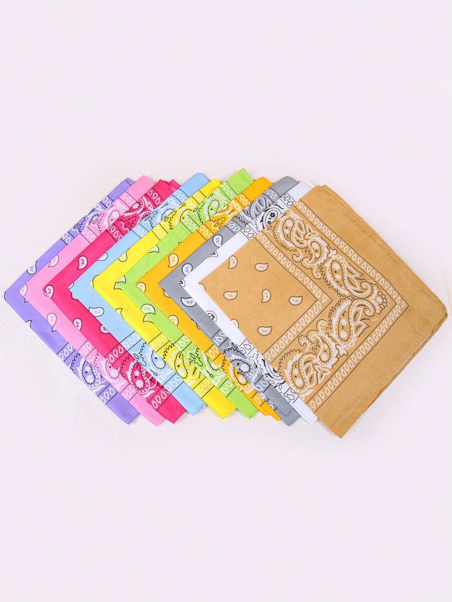 10/5pcs Polyester Cashew Flower Bandana, Unisex Hiphop Outdoor Cycling Headwrap Scarf, 52*52CM Large Handkerchief