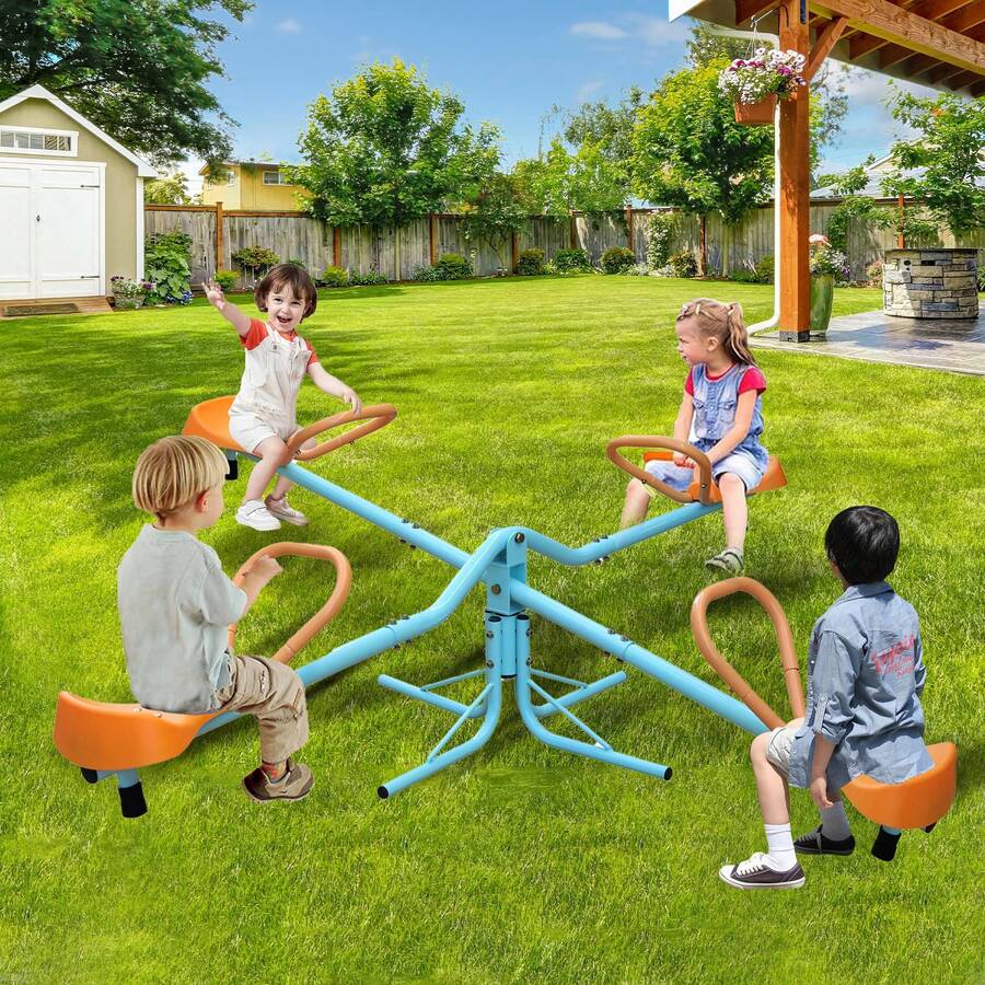 360° Rotating Kids Seesaw - 2-4 Seat Teeter Totter For Toddlers Age 2-5, Heavy Duty Outdoor Playground Equipment,Age 2+ - Baby Blue - View 1