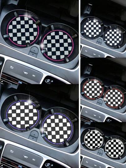 2PCS Car Cup Coaster, Soft Crystal Rhinestone Rubber Pad Set Round Auto Drink Coaster Car Interior AccessoriesBling Cup Holder Insert Coasters,Universal Auto Non-Slip Cup Holder Embedded In Ornaments Silicone Coaster, Car Interior Accessories Mat
