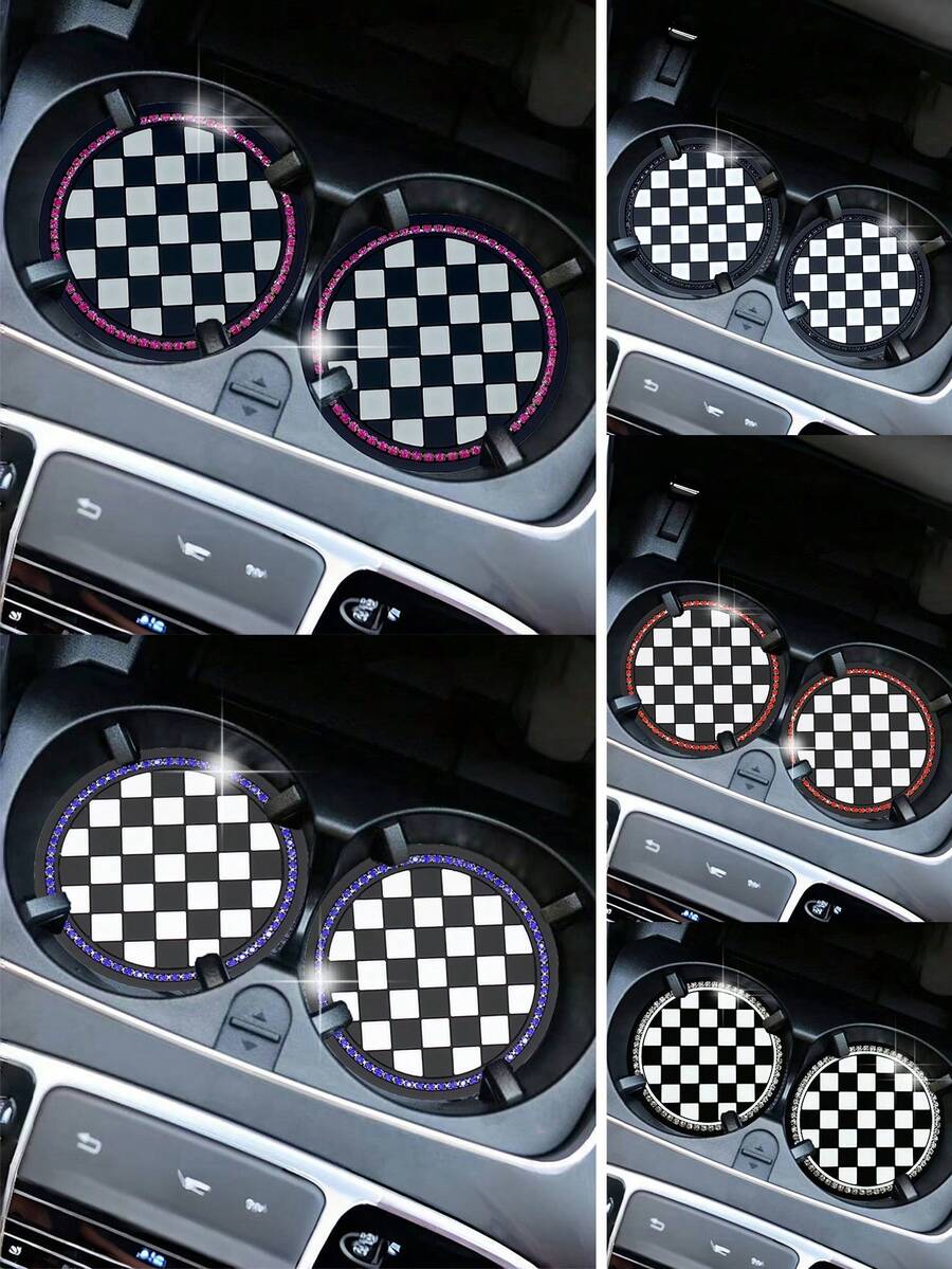 2 bucăți subțire pentru pahare pentru mașină, set de tampoane din cauciuc cu stras moale, rotund, auto, accesorii pentru interiorul mașinii, suport pentru pahare, suport universal pentru pahare, auto antiderapant, încorporat în ornamente.