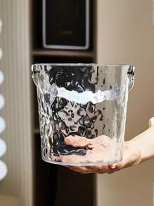 1 pieza Balde de hielo transparente con asa, balde de hielo transparente con textura de onda y asa con diseño de gato negro - plástico grueso y duradero, ideal para el hogar, exteriores, bar, fiestas y festivales - selección de color al azar