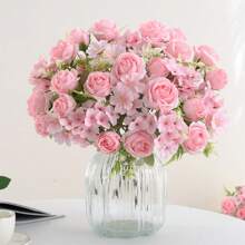 1/4 peças Buquê de Flores Artificiais Realistas, Buquês Reutilizáveis de Rosas Falsas, Crisântemos, Hortênsias com Haste, Decoração de Mesa de Sala, Arranjos Florais Artificiais, Decoração de Jardim Exterior, Decoração de Casamento Chá de Panela, Outono - Sem Recipiente