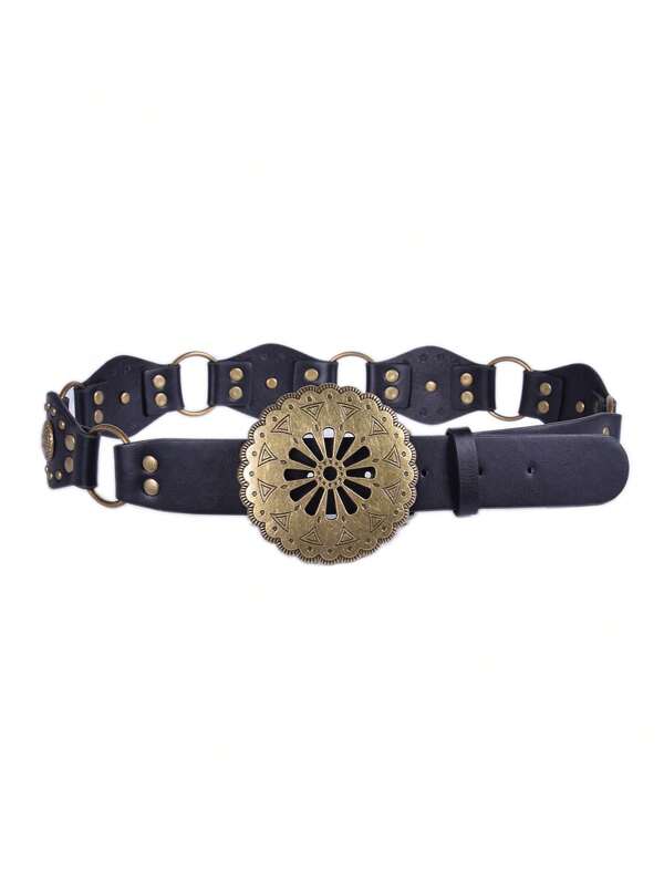 1 Peça Cinto Largo Feminino Vintage, Estilo Ocidental, Boho, com Fivela Metálica Circular Grossa e Rebites na Moda Sexy, Adequado para Uso Diário