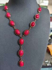 1 pezzo Collana da donna stile retrò western, con ciondolo a forma di Y e intarsi in turchese, adatta per spiaggia, vacanza, festa, collana per la clavicola