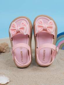 1 par de sandalias planas de unicolor para niñas con diseño de lazo y cierre de , adecuadas para el verano - Rosa - Ver 8