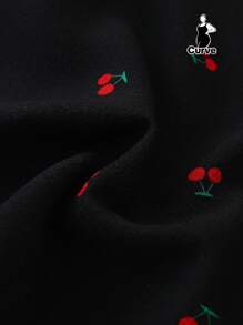 2pcs Plus Size Women Comfy Cherry Print Single-Breasted Lapel Short Sleeve Top And Shorts Pajama Set, Suitable For Home Wear, Spring/Summer, Outfits