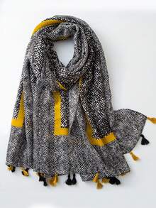 1条女士简约印花围巾，新款女士真丝披肩，春夏防晒沙滩巾，时尚头巾/肩巾，可搭配连衣裙 - 灰色 - 查看 10