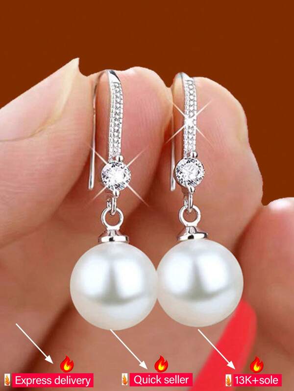 A Pair Of 2025 New Fashion Circular Zirconia Pearl Earrings, Suitable For Wearing At Birthday Parties, Balls, Concerts, And Date Venues. Women's Earrings Accessories, Elegant Earrings, Jewelry.
