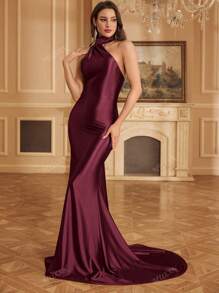 MUXXN Elegante vestido formal de cola de pez de longitud hasta el suelo con cuello asimétrico, para invitados de boda, ceremonia de graduación, cena de gala, fiesta, para la noche