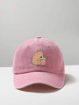 1 件水豚饮用珍珠奶茶棒球帽 - 可爱的棕色设计，轻质涤纶，休闲风格，送给家人和朋友的完美礼物，礼品帽 | 独特的图形帽 | 轻便帽子