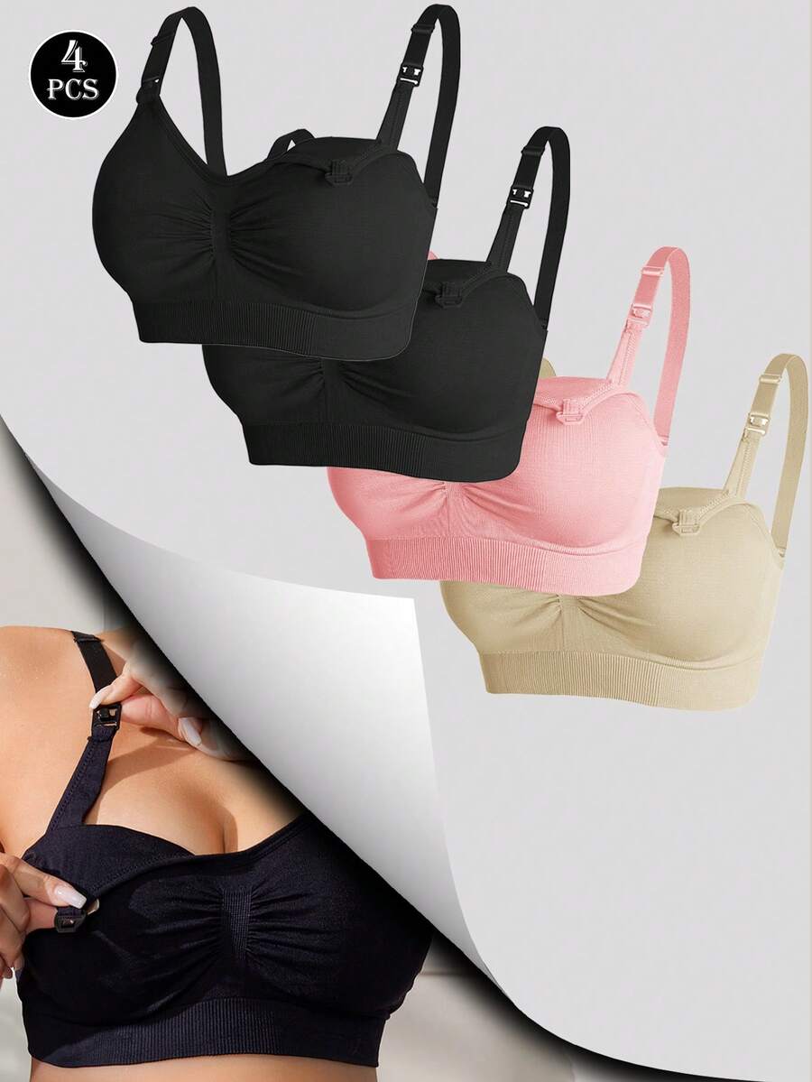 4pcs Maternity & Nursing Bra, Sexy Front-Open Seamless Nursing Bras, Comfortable Wireless Breastfeeding Bra, Suitable For Pregnancy & Postpartum Use - Multicolor - View 1